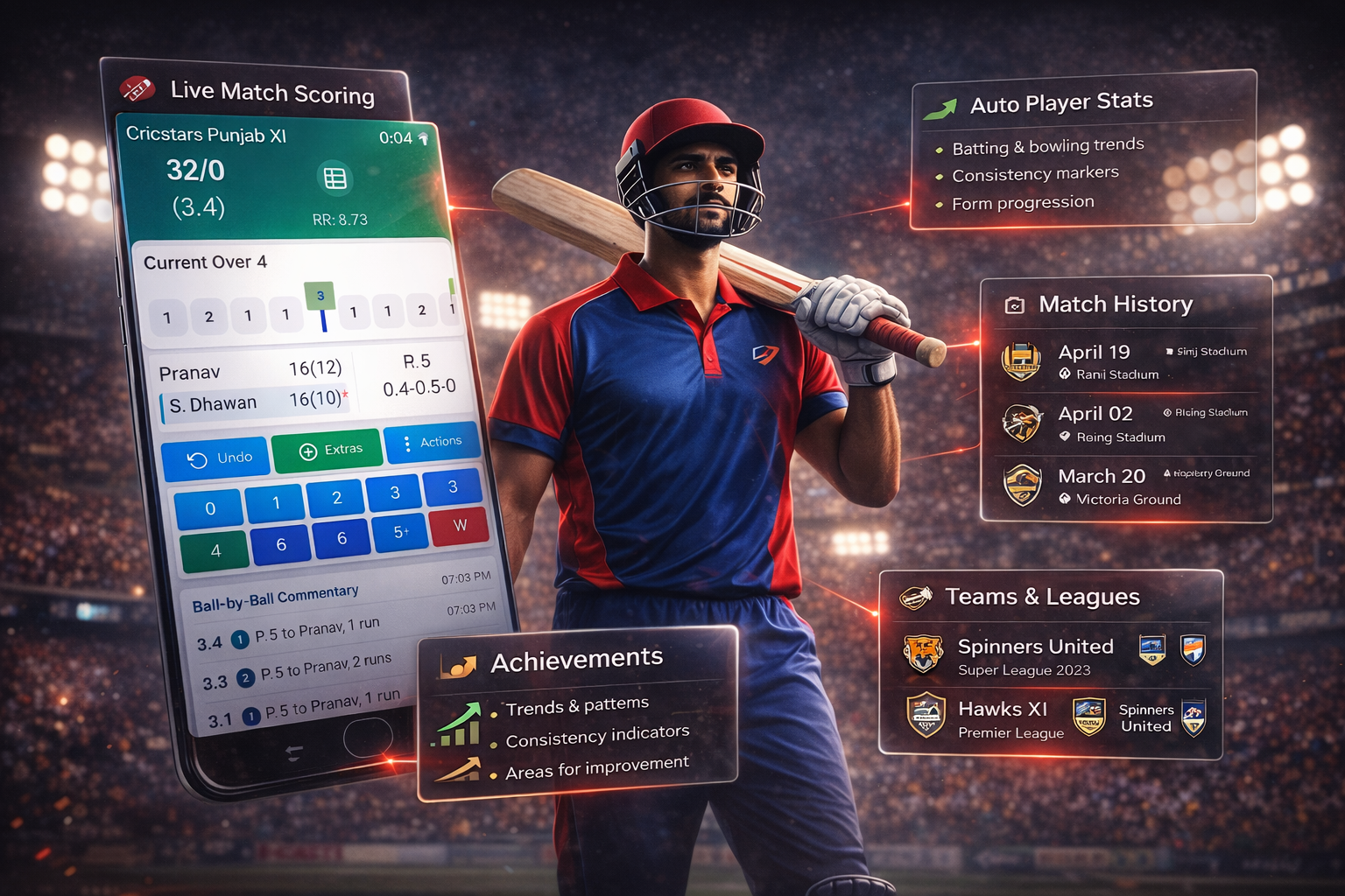 Cricstars cricket scoring platform dashboard preview