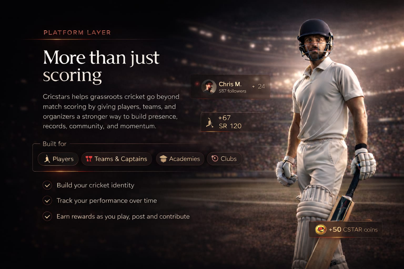Cricstars cricket match scoring and player records visual